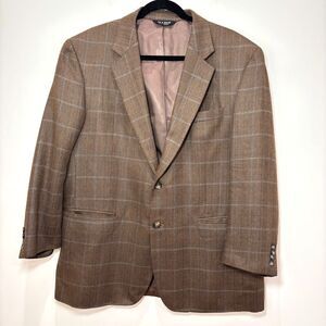 Jos A Bank Brown Herringbone Plaid Blazer 44R Sport Coat Country Club Wedding